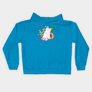 Cute White Cat in Flowers Kids Hoodie